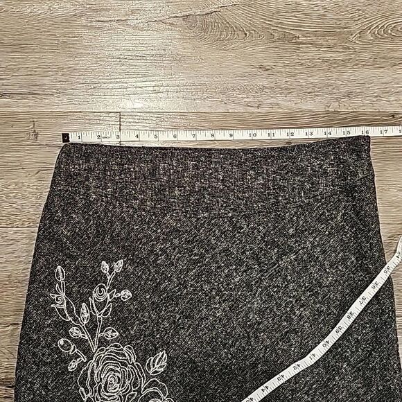 Fairycore Twee Academia Tweed  Floral Embroidered Ruffle Midi Skirt Workwear - Picture 6 of 11